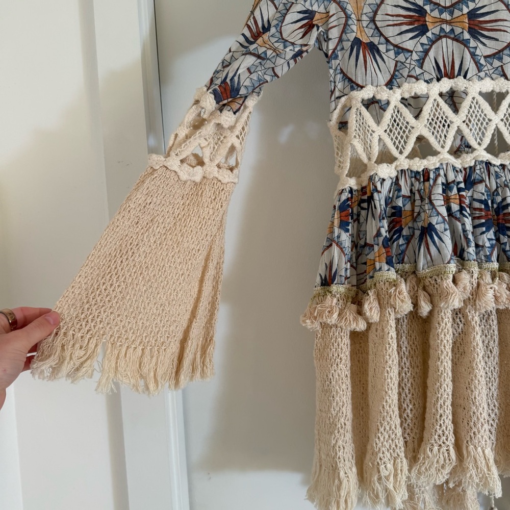 Kitsch & Pop Anthro Boho Tie Front Crochet Layered Long Tunic/Dress Festival S/M - Picture 15 of 16